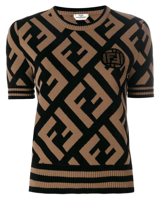 FENDI FF-monogram crochet-knit jumper - Brown