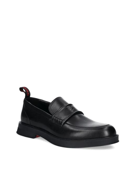 HUGO Black Leather Loafers for men