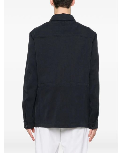 Canali Black Flap-Pockets Linen Shirt Jacket for men