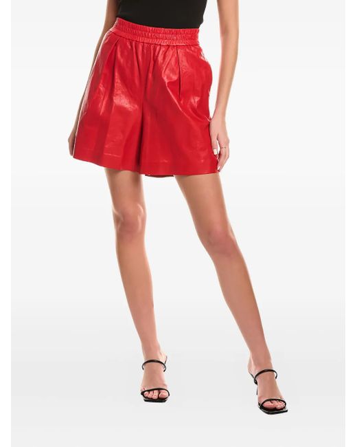 Brunello Cucinelli Red Pleated Leather Shorts