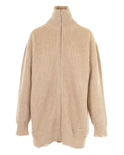 MM6 by Maison Margiela Natural Zip-Up Ribbed Cardigan