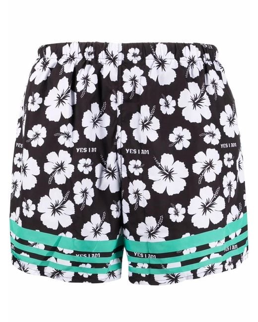 YES I AM Green Floral-Print Swim Shorts for men
