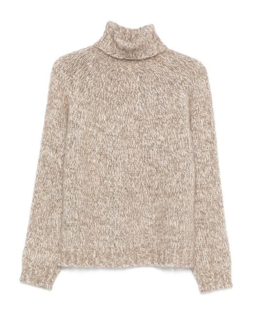 P.A.R.O.S.H. Natural High Turtleneck Knit Sweater With Ribbed Hem And Cuffs