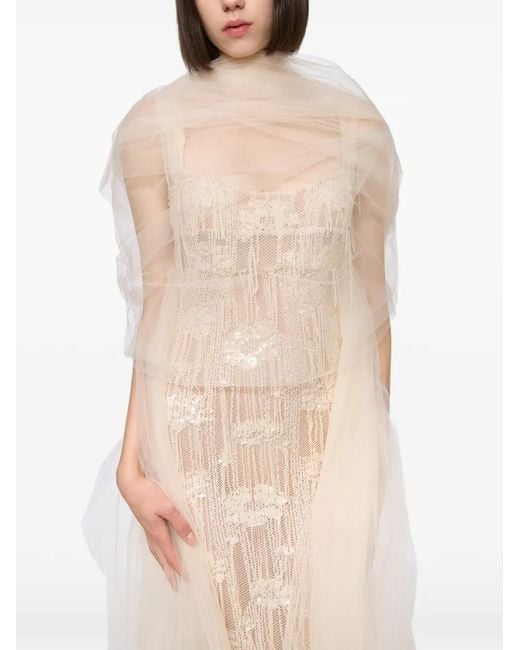 Atu Body Couture Natural Sequin-Embellished Lace Dress