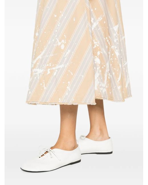A Tentative Atelier Natural Stripe-Print Paint-Splatter Skirt