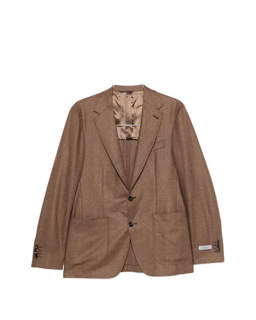Canali Brown Single-Breasted Notched-Lapels Blazer for men