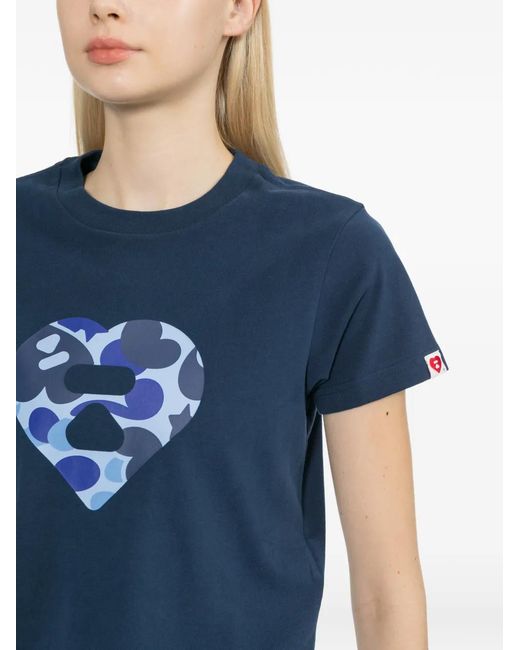 AAPE BY A BATHING AP Blue Heart-Printed T-Shirt