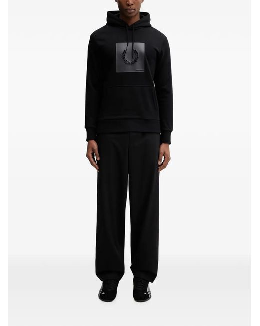 Fred Perry Black Logo-Patch Hoodie for men
