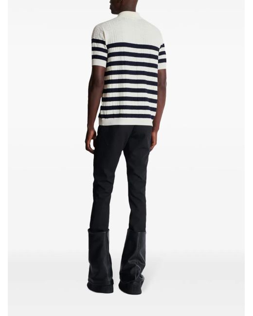 メンズ Balmain ストライプ ニットポロシャツ Blue