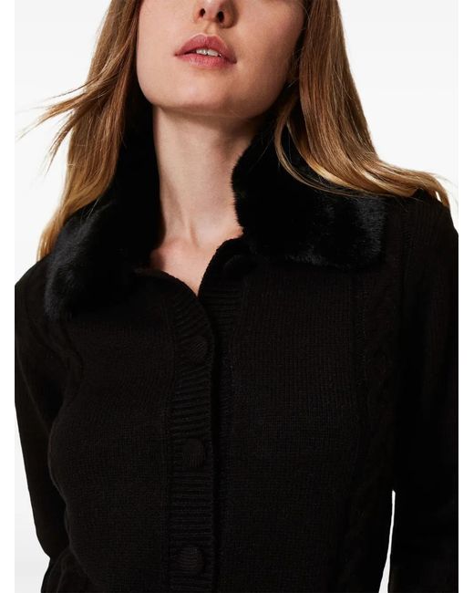 Twinset Black Faux-Fur Collar Cardigan
