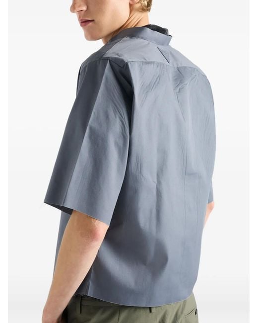 Prada Blue Band-Ollar Raw-Cut Shirt for men