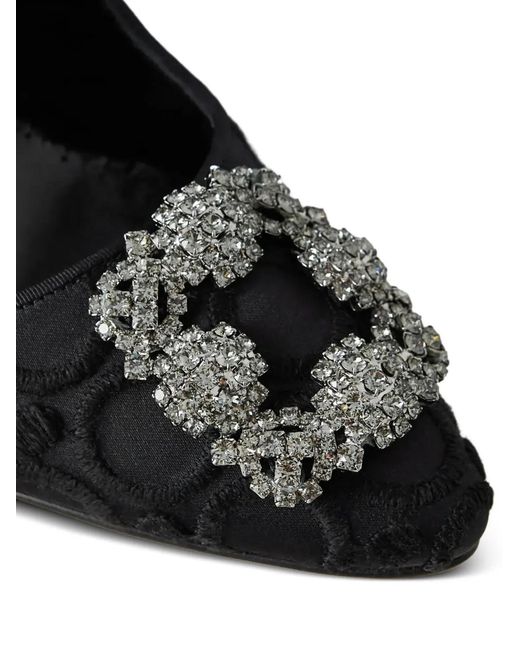 Manolo Blahnik Black Hangisi Crystal-Buckle Pumps