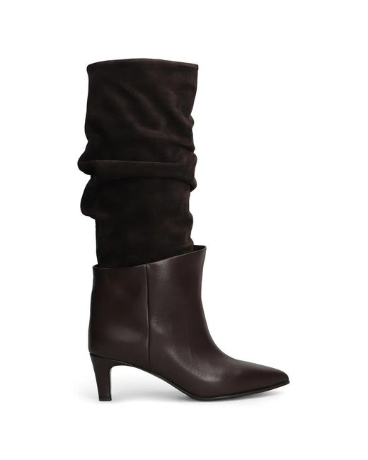 strategia shoes Black Pointed-Toe Slouchy Knee-High Boots