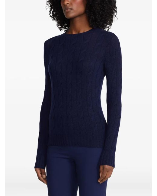 Ralph Lauren Blue Cable-Knit Cashmere Crewneck Sweater