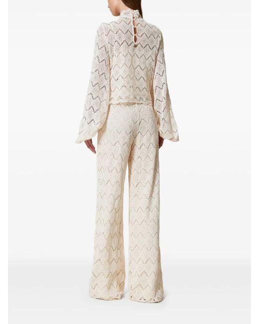 Twinset White Macramé Palazzo Trousers