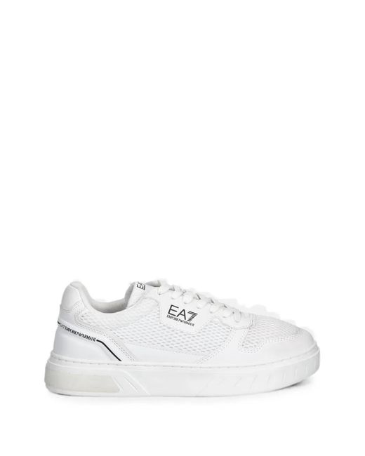 EA7 White New Premium Court Logo-Print Panelled Sneakers