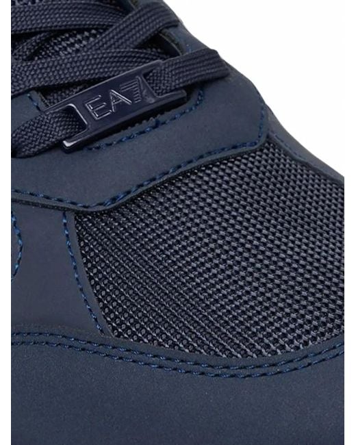 EA7 Blue Logo-Print Panelled Sneakers