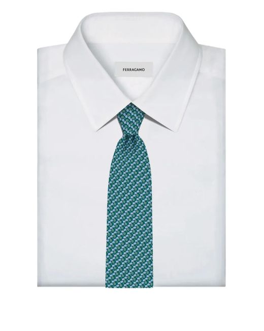 Ferragamo Blue Elephant-Print Silk Tie for men