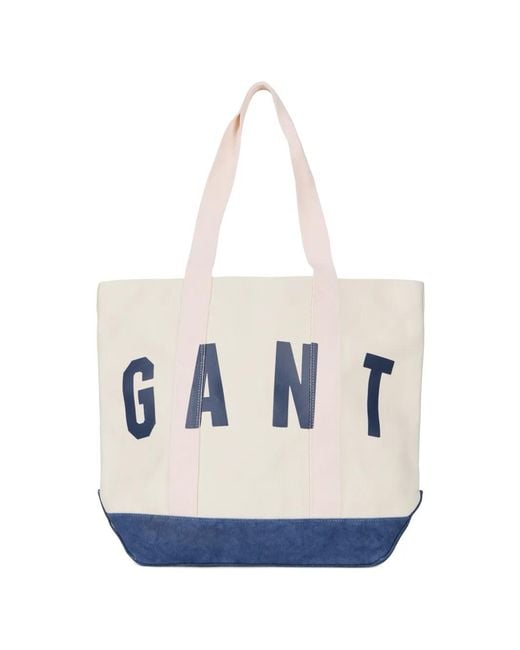 Gant White Logo-Print Panelled Tote Bag for men