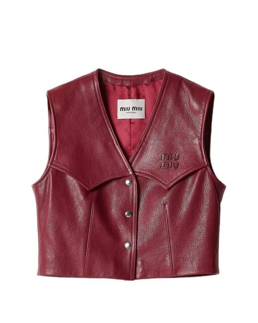 Miu Miu Red Snap-Button Leather Vest