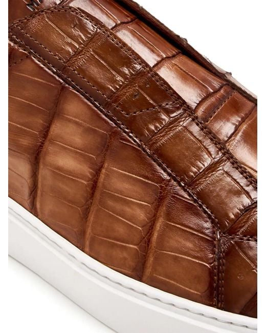 Magnanni Shoes Brown Crocodile-Embossed Trainers for men
