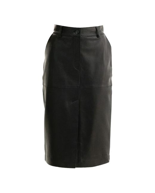 P.A.R.O.S.H. Black Leather Pencil Midi Skirt