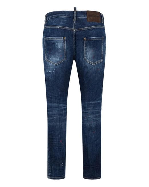 DSquared² Blue Dark Busted Rebel Teddy Jeans