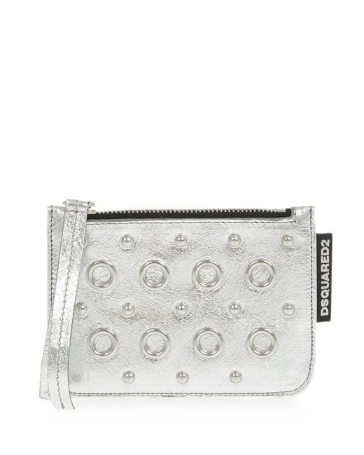 DSquared² Gray Eyelet-Embellished Studded Card Holder