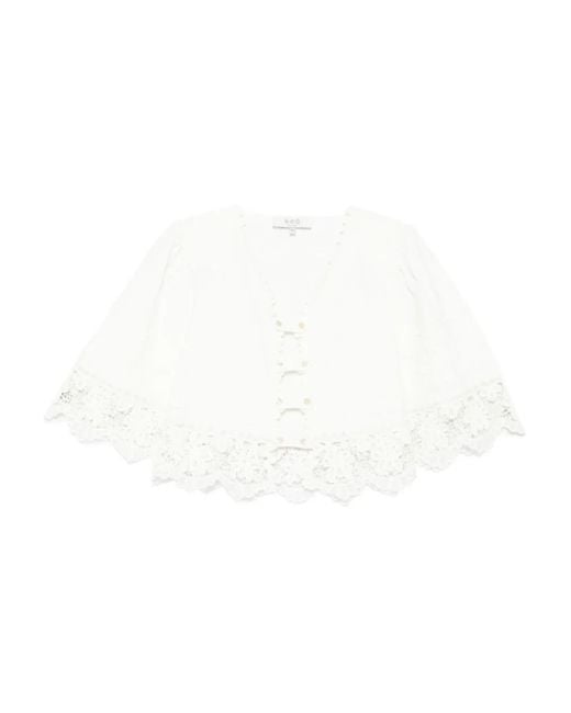 Sea White Lace-Trimmed Buttoned Blouse