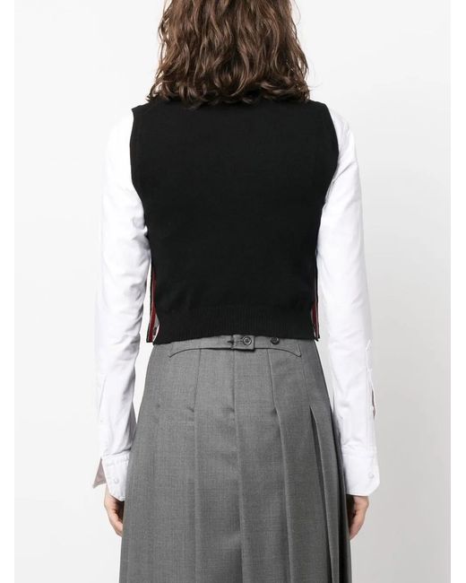 Thom Browne Black Cashmere Cropped Crew Neck Shell Top