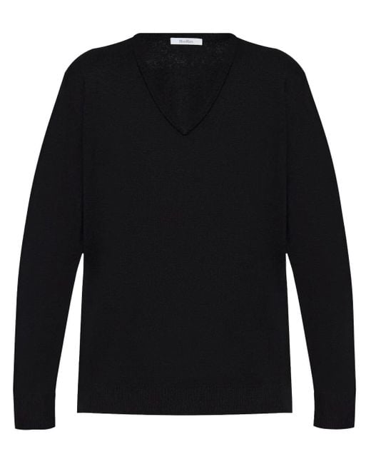 Max Mara Black V-Neck Wool Knit Top