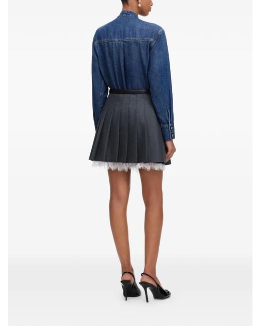 Self-Portrait Blue Pussy-Bow Buttoned Shirt