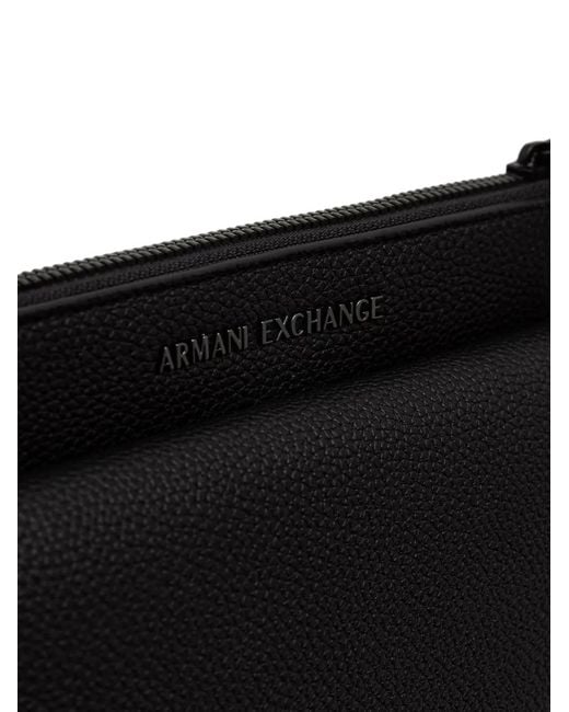 ARMANI EXCHANGE Black Logo-Plaque Pebbled-Effect Messenger Bag for men