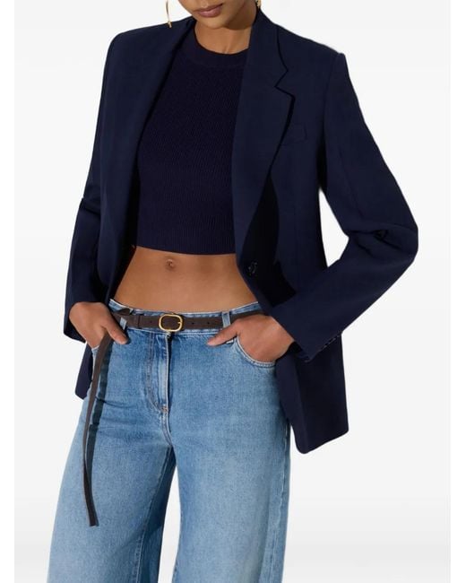 Elisabetta Franchi Blue Single-Breasted Gabardine Jacket
