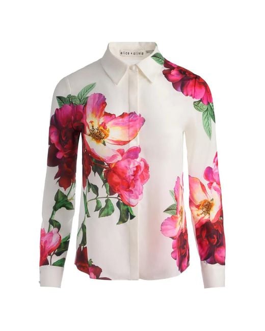 Alice + Olivia Red Printed Silk Shirt