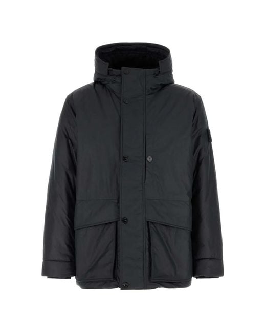 Stone Island Black Hooded Logo-Patch Jacket for men