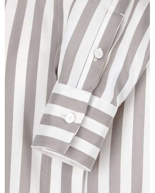 Kiton White Striped Bow Blouse