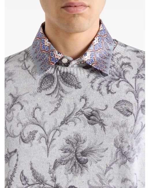 Etro Gray Flora- Motif Sweater for men