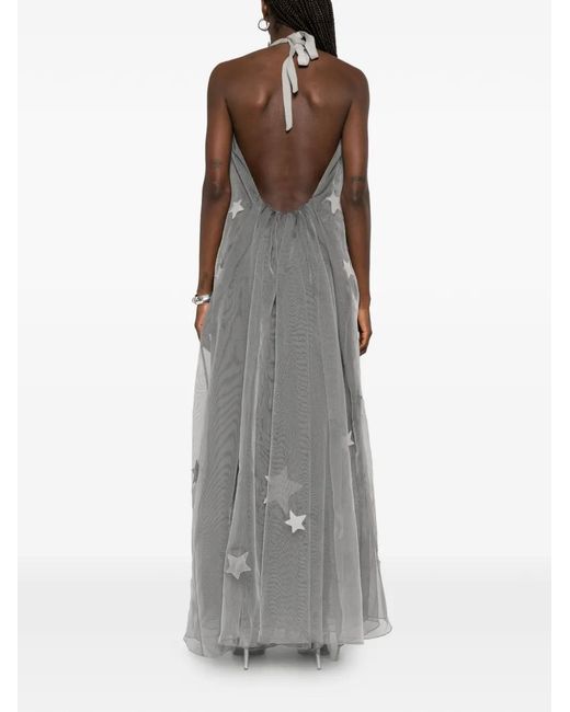 Dunesi Gray Estrella Star-Patchwork Ruffled-Neck Dress