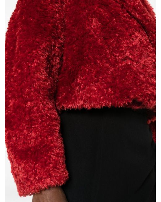 Red faux fur store cropped jacket