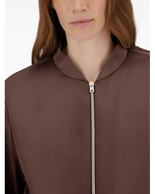Herno Brown Zip Up Satin Jacket