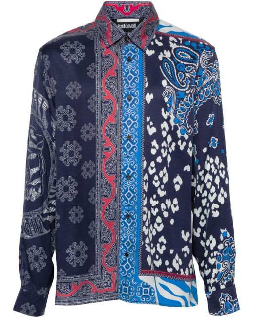 Chemise à mélange d'imprimés Just Cavalli pour homme en coloris Blue