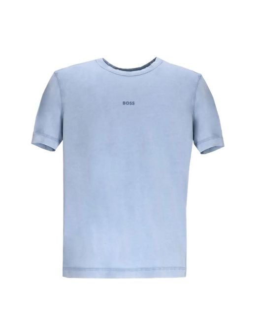 Boss Blue Logo-Print Cotton T-Shirt for men