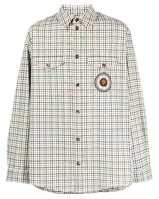 KENZO White Checked Logo-Patch Shirt for men