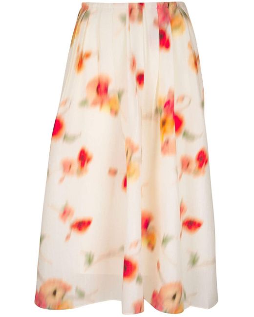 Vince Pink Floral-print Pleated Midi Skirt