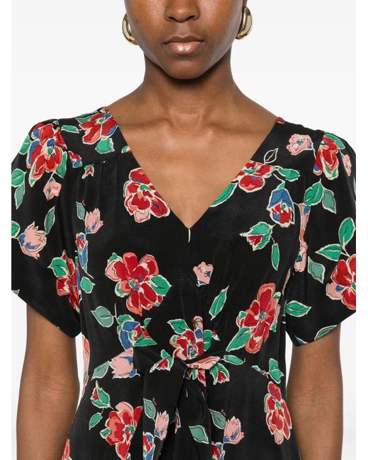 Rixo Black Riella Floral Dress