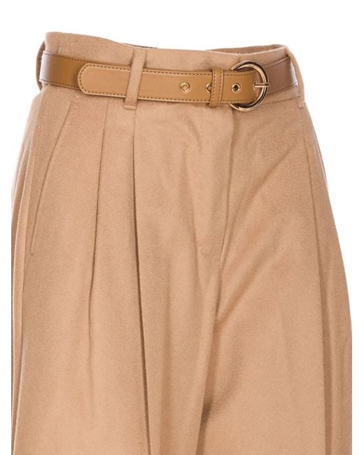Max Mara White Pleated Belted Trousers