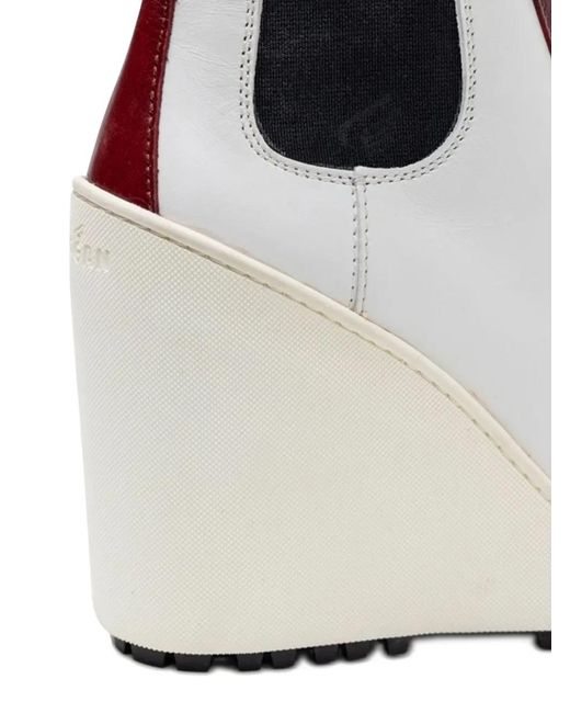 Hogan White Lace-Up Wedge Boots