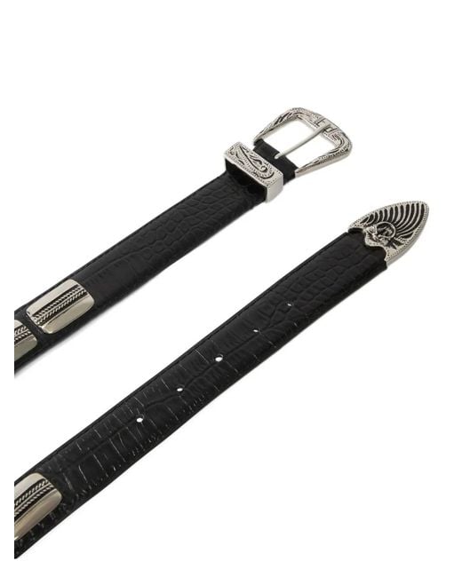 Pinko White Ceinture Texan En Cuir À Effet Cuir De Crocodile, 3 Cm