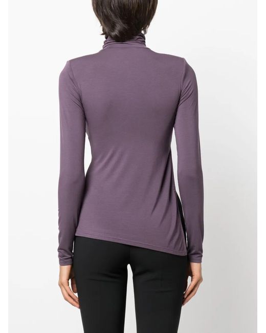 Elisabetta Franchi Purple Roll-Neck Side-Slit Top